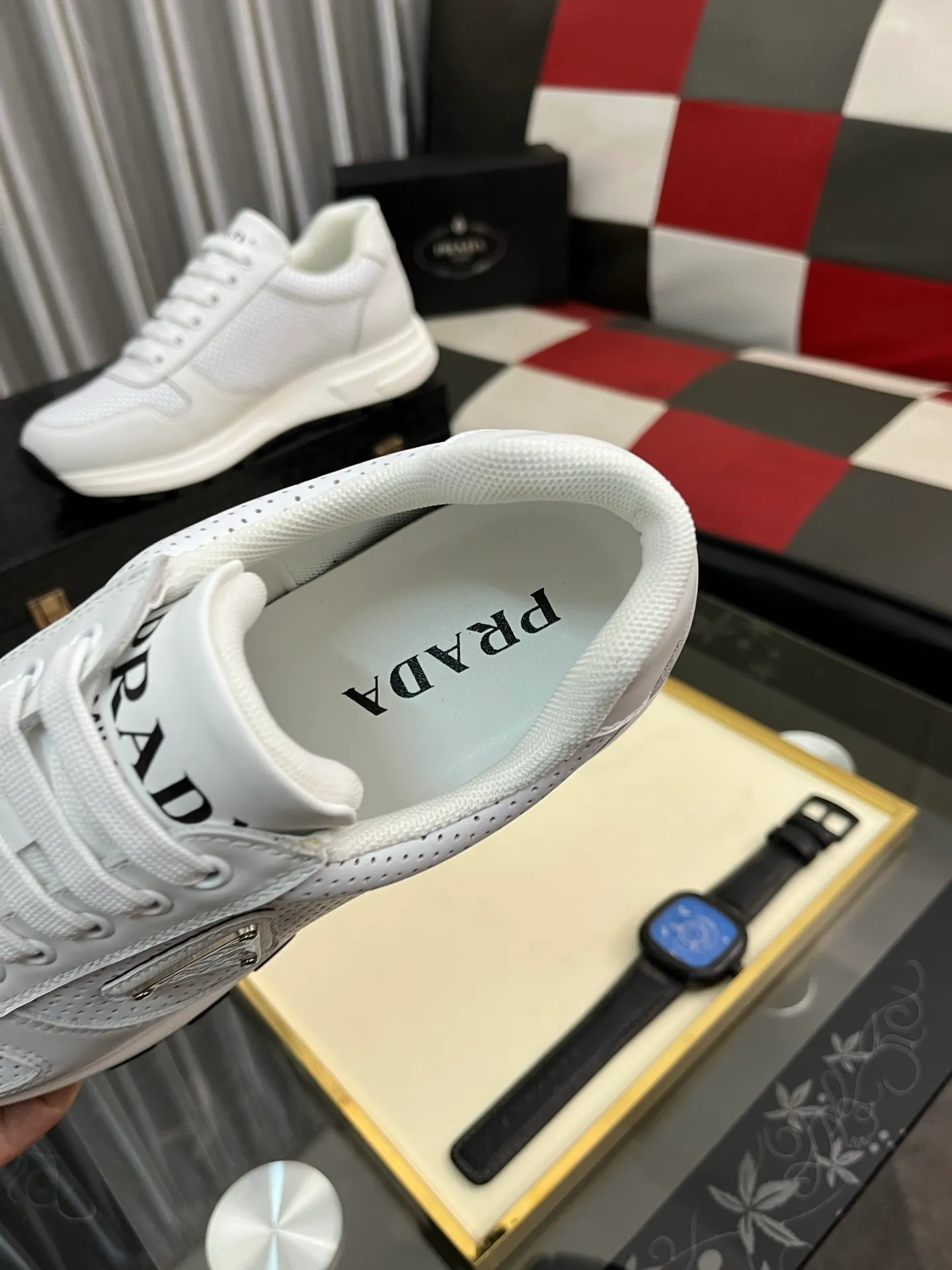 Men's shoes 💰420⌚️⌚️【PRADA】Prada - high-end quality original order 🔍🔍🔍 casual sports shoes - upper: 🔝 Nappa calfskin, brand hollow mesh hot reflective technology, tongue injection brand logo - lining: water-dyed cowhide - outsole: ultra-light TPU foam rubber; molded outsole -Ultra-high quality control and fine workmanship: highlighted (high-end, extravagance, and class) -Size: 38-443️⃣colors available